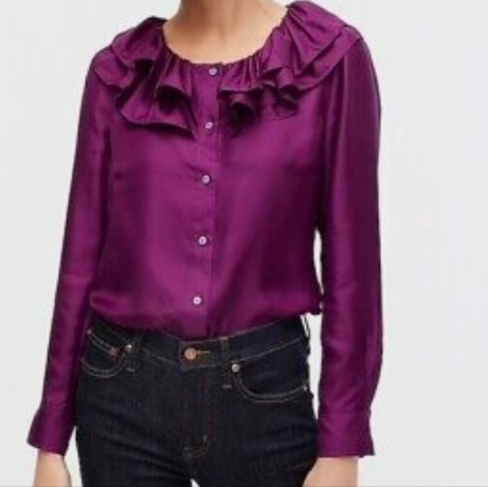 J. Crew Collection Women's Voilet Silk Ruffle Collar Top. SIZE 2X.